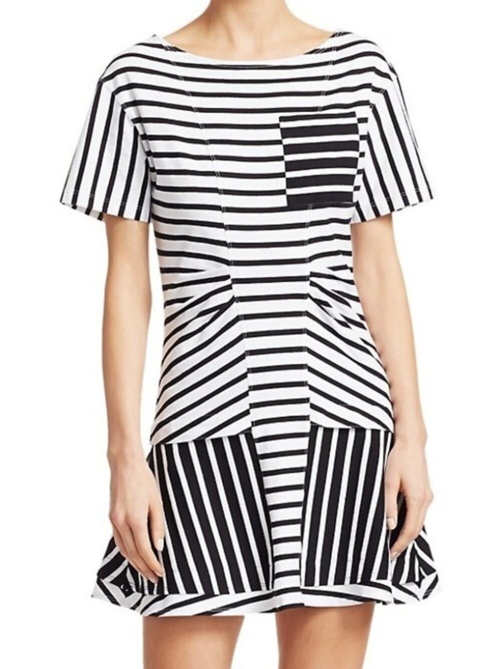 10 Crosby Derek Lam Black and White Striped Short Sleeve Dress